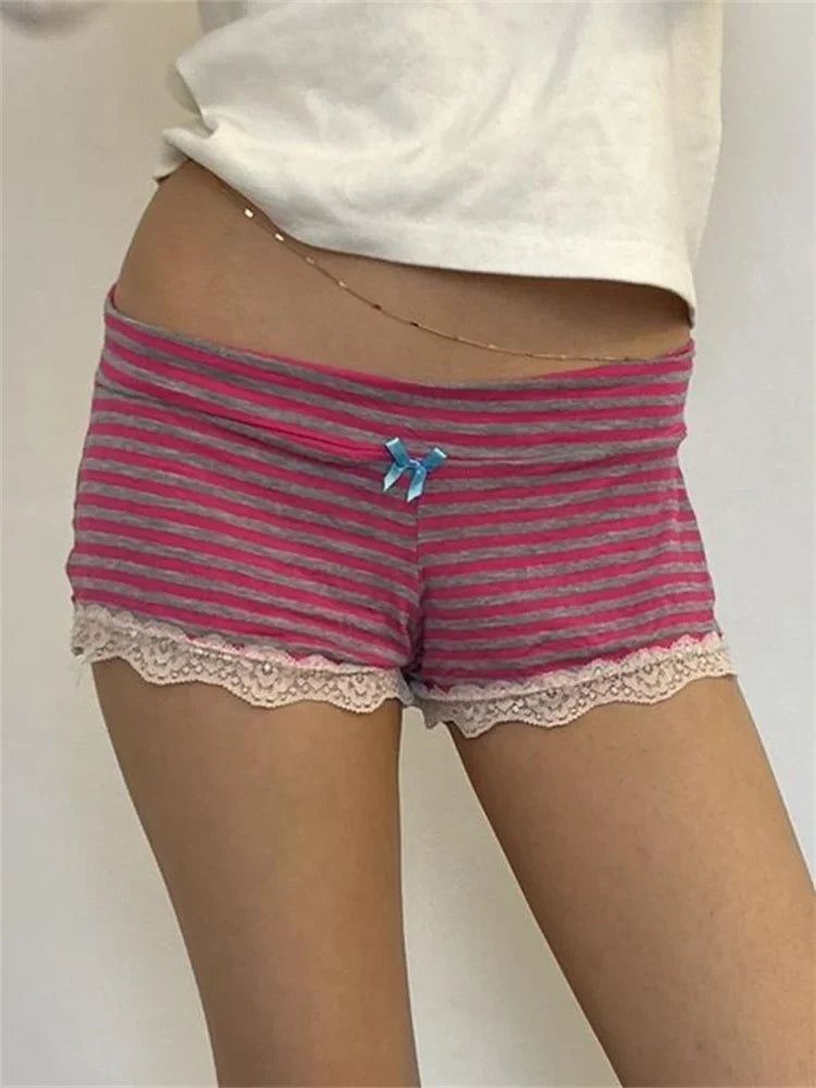 Striped Bow Lace Pajama Short