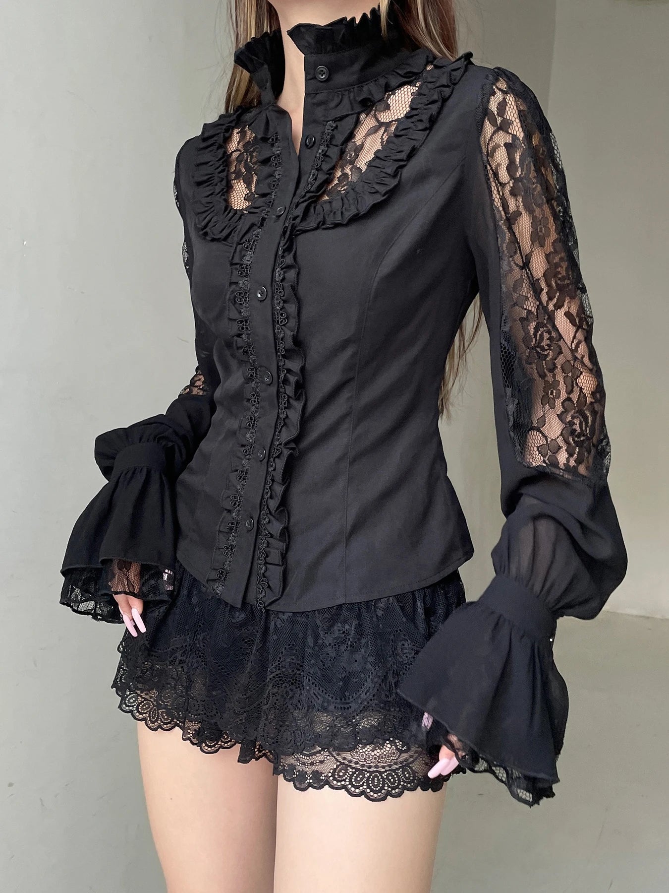 Shadowy Patchwork Lace Blouse