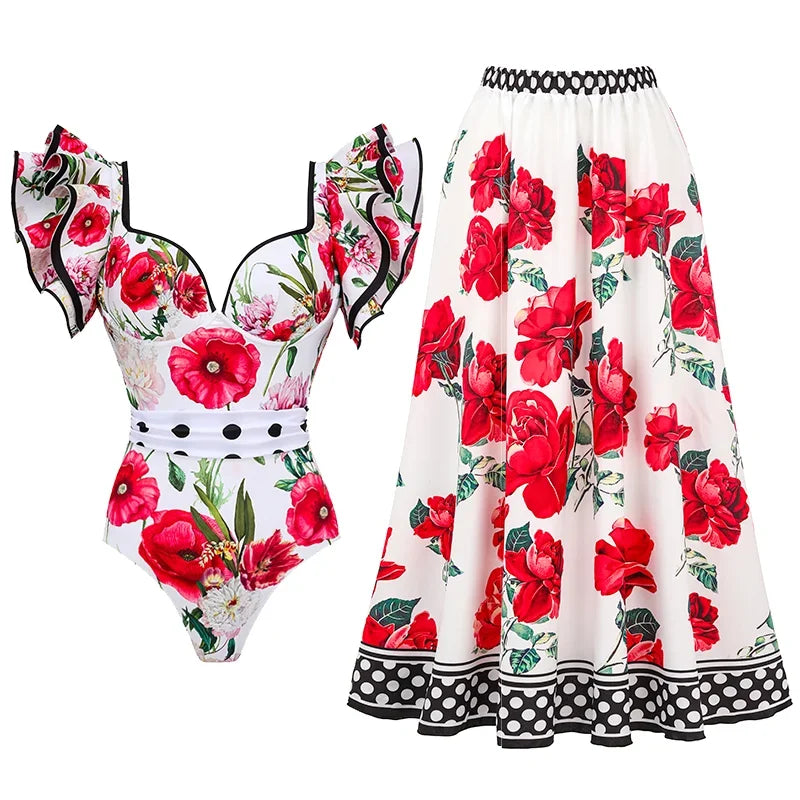 Off Shoulder Print Sarong Two Piece Set
