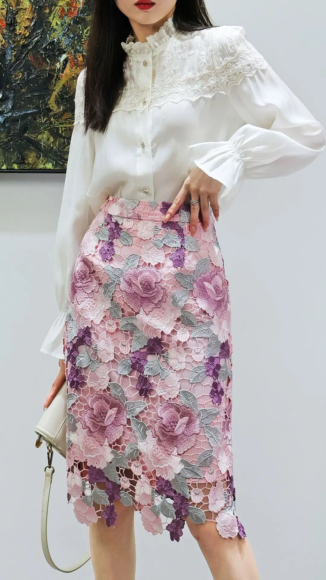 Floral Lace Pencil Skirt for Women