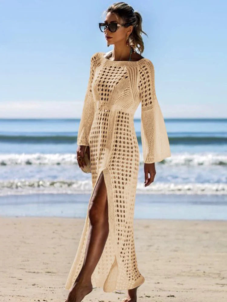 Long Sleeve Hollow Out Bikini Cover Up