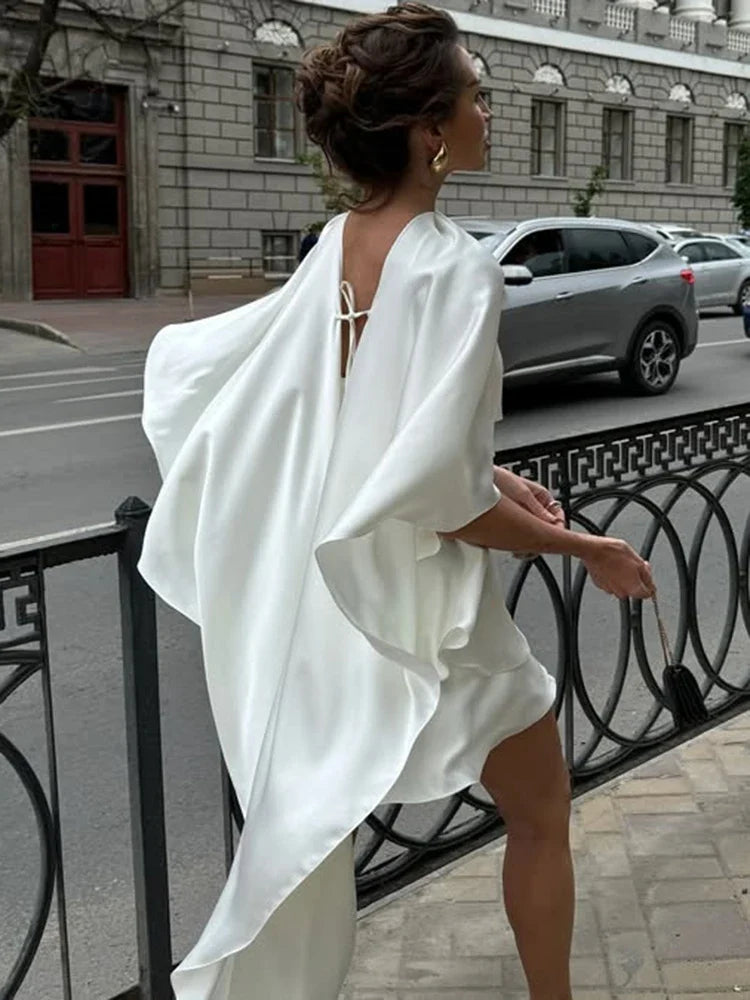 Irregular Ruffled Satin Mini Dress