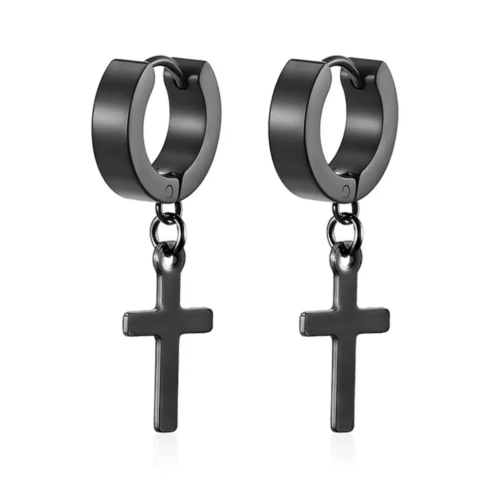 Men Rebellious Cross Stars Stainless Steel Earring