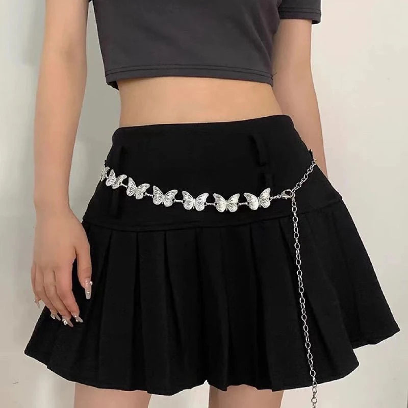 Grey Gothic Butterfly Waist Chain Belt