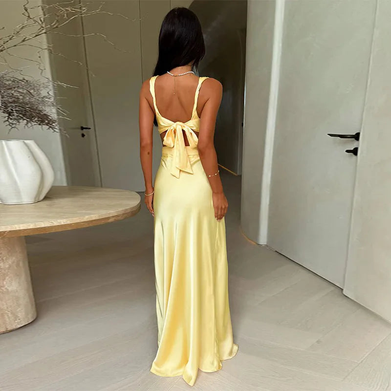 Hollow Slit High Waist Maxi Party Dress
