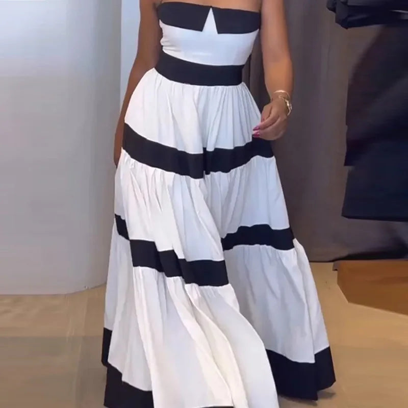 Elegant Strapless Striped Evening Dress for Stylish Parties - Fashionpara