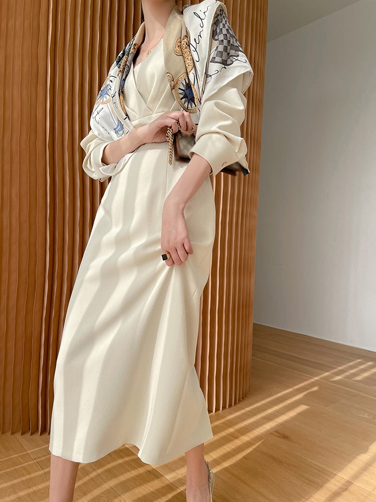 Satin Square Neck Long Sleeve Wrap Midi Dress - View 9