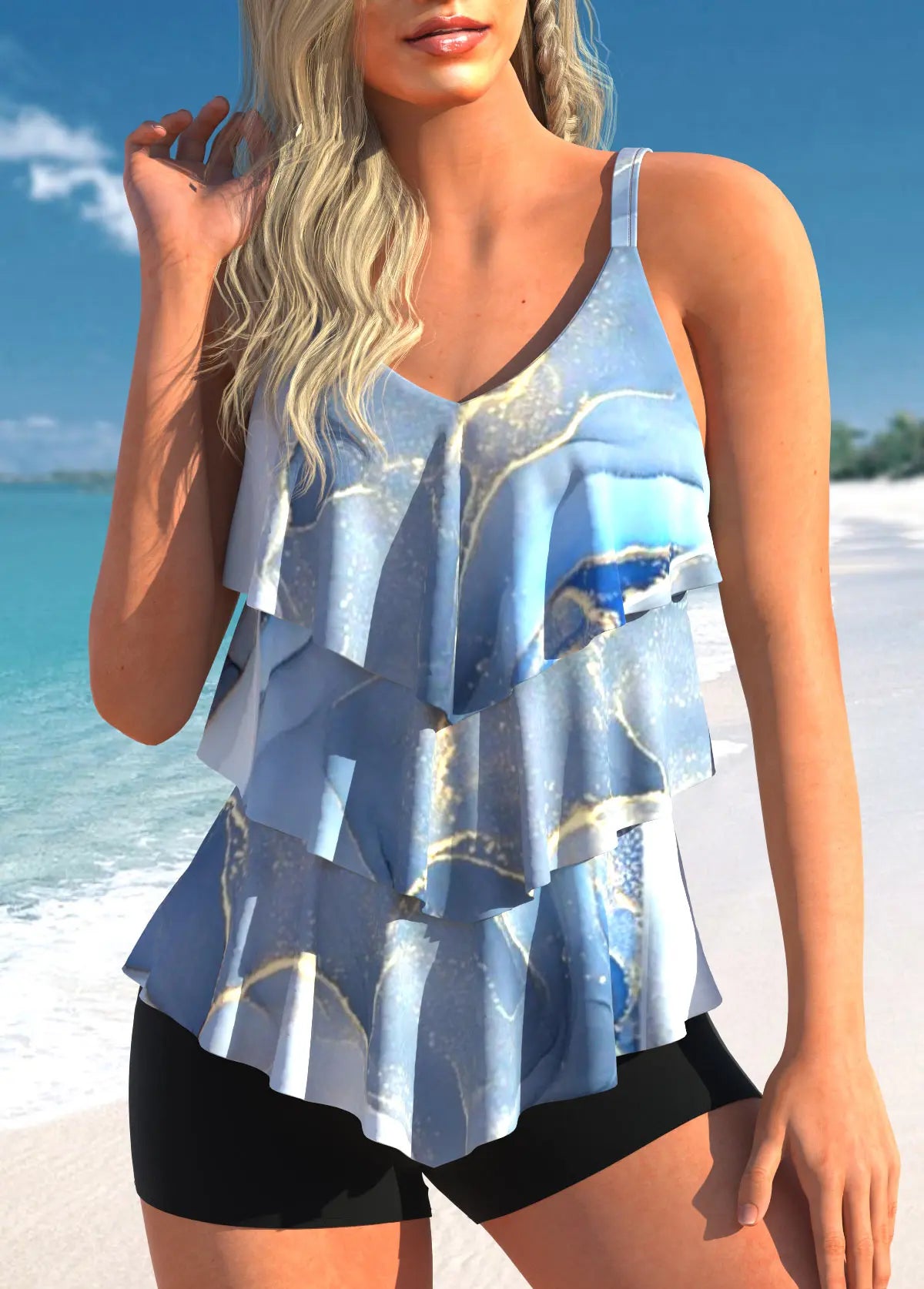 Layered Strap Printed Beach Two Piece Set