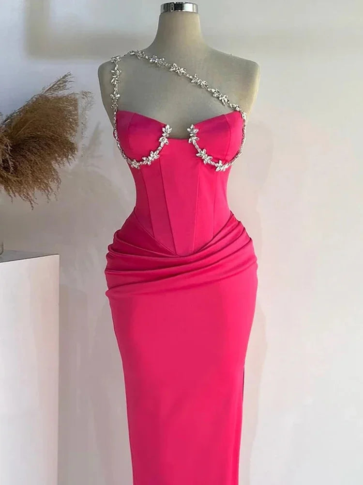 Rose Red Diamond One Shoulder Midi Dress - View 5
