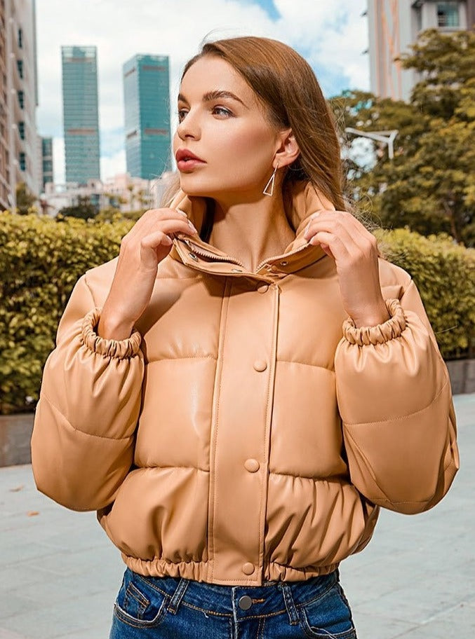 Windbreaker Crop Padded Vegan Leather Jacket