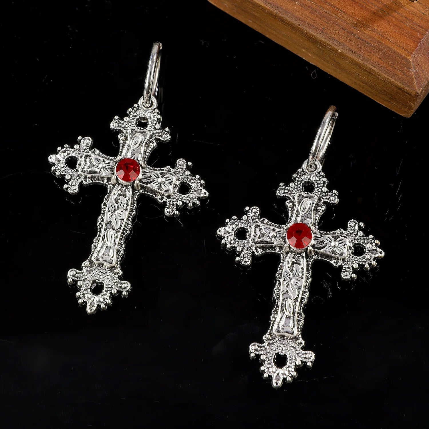 Dark Big Silver Cross Marriage Dangle Earring