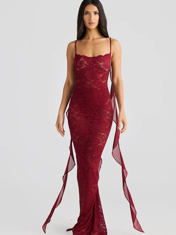 Trailing Flowing Skirt Patchwork Lace Dress 3