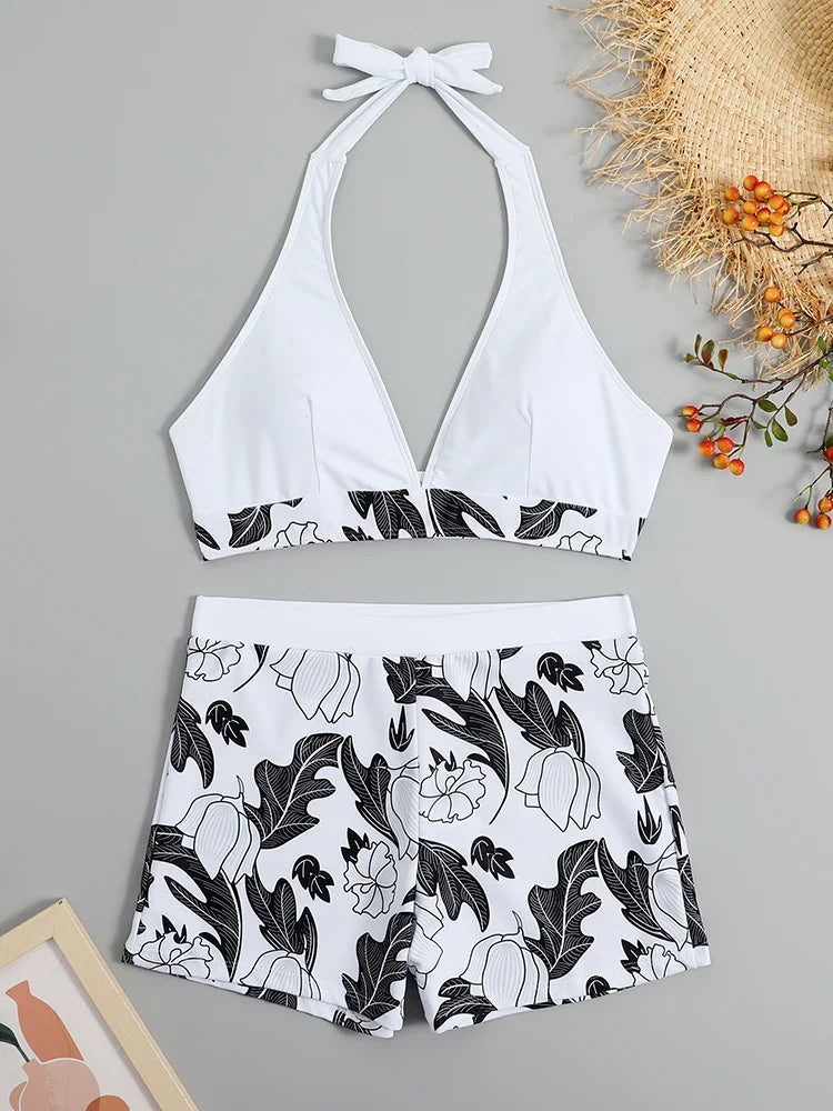 Halter Print Shorts Bikini Two Piece Set