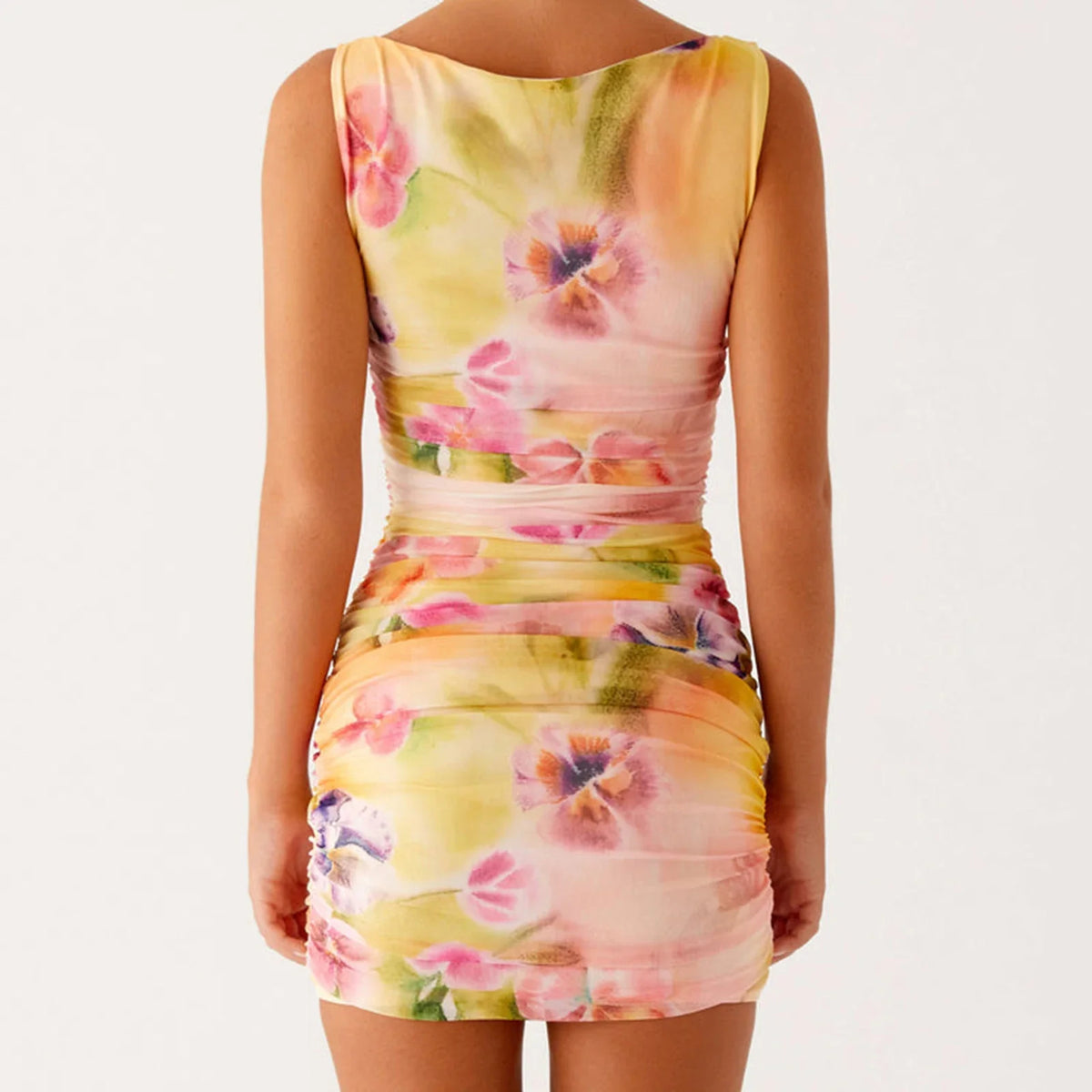 Floral Print Boat-Neck Ruched Bodycon Mini Dress 6