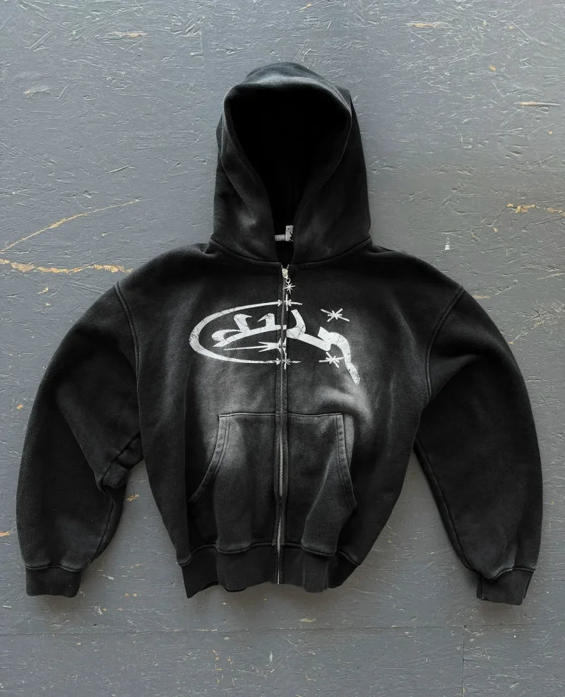Dark Embroidered Large Hoodie