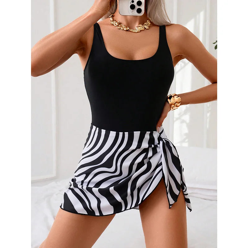 Sexy Stripe Pleated One Piece Set