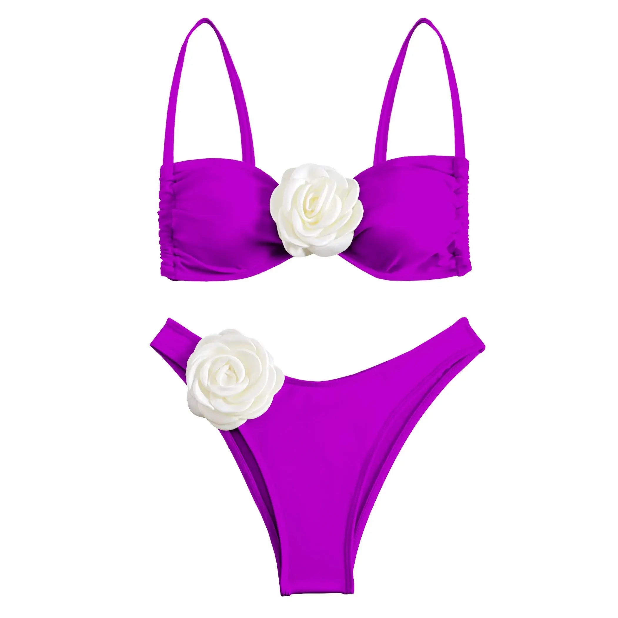 3D Floral Halter Bikini Set