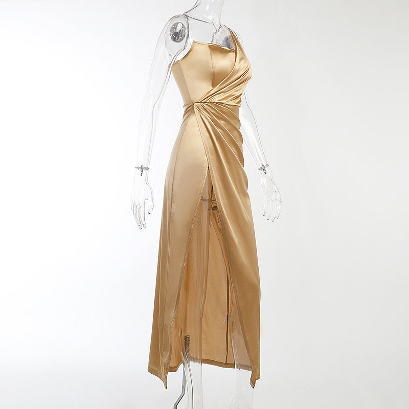 Split Gold Strapless Party Dresses 13