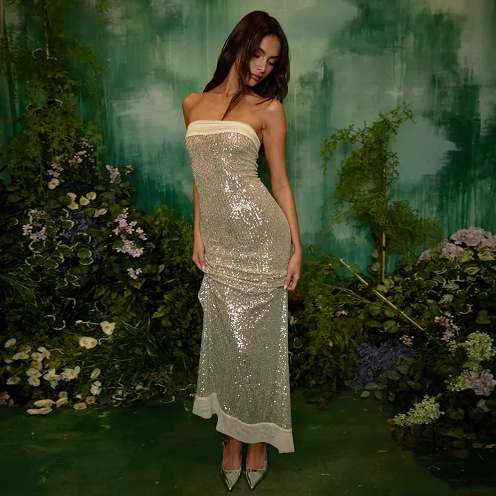 Strapless Sequin Slit Backless Dress - View 15