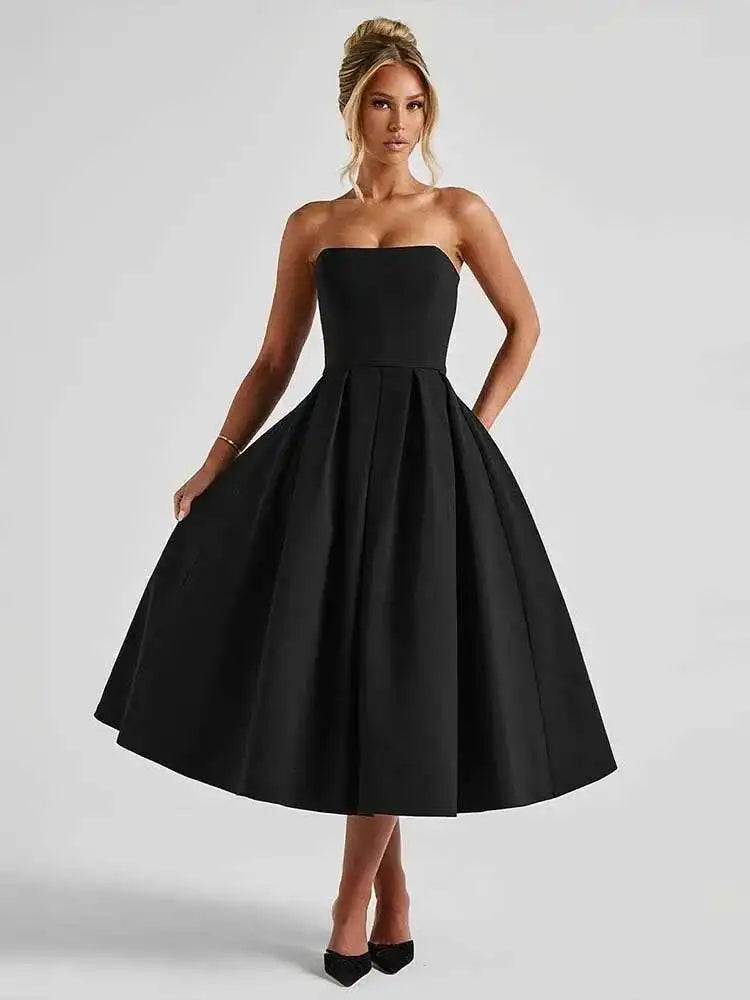 Pleated Wrap A-Line Backless Midi Dress