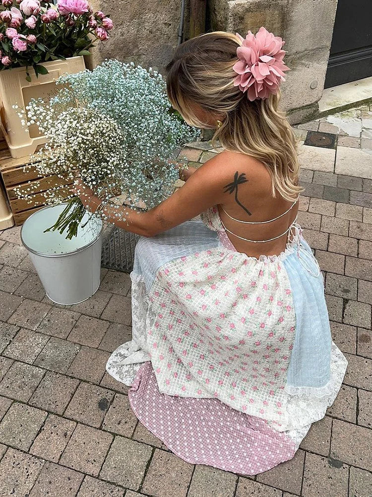 Lace Patchwork Halter Maxi Dress - View 5