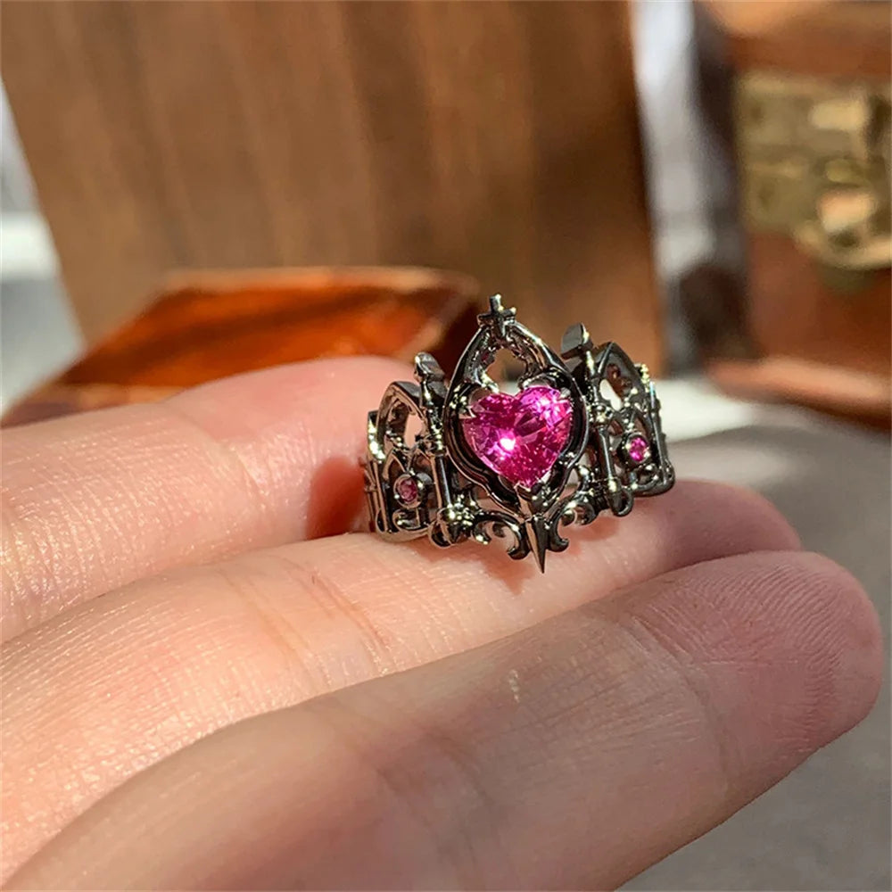 Kpop Y2K Crystal Heart Changeable Gothic Ring