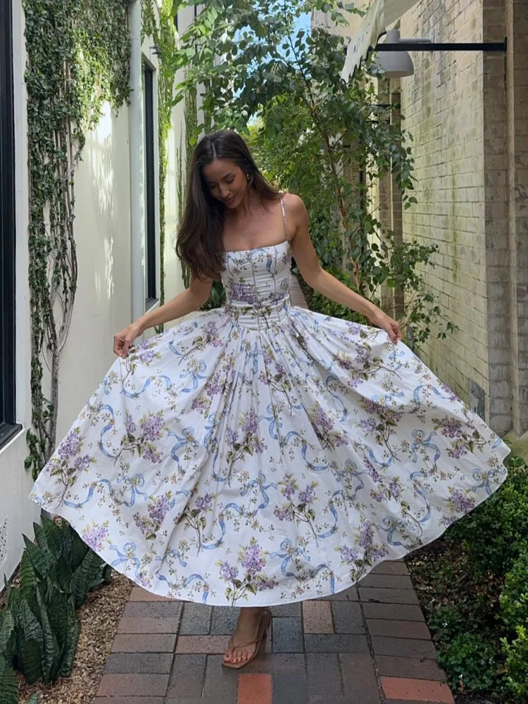 Floral Print Strapless Corset A-Line Ball Gown 2
