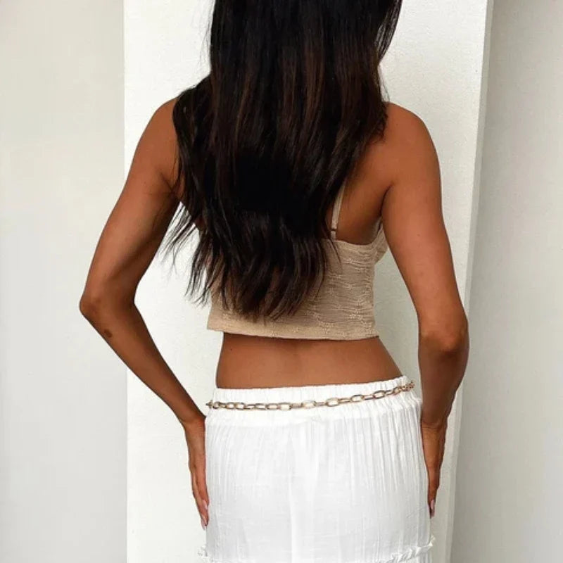 Tie Front Lace Trim Spaghetti Strap Cami Top