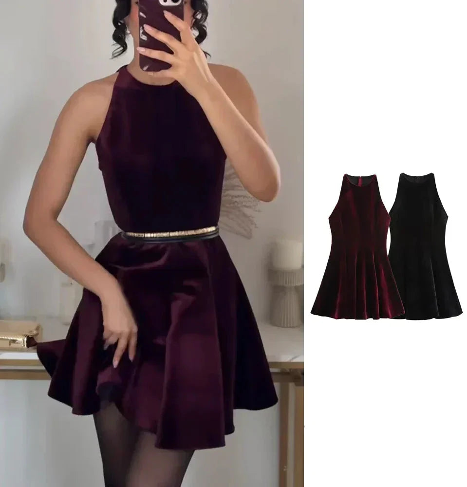Solid Tank Velvet Mini Dress - View 2