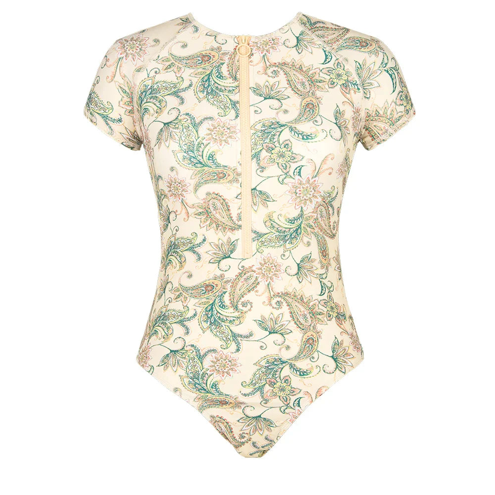 Zipper Short Sleeve High Neck One Piece Set