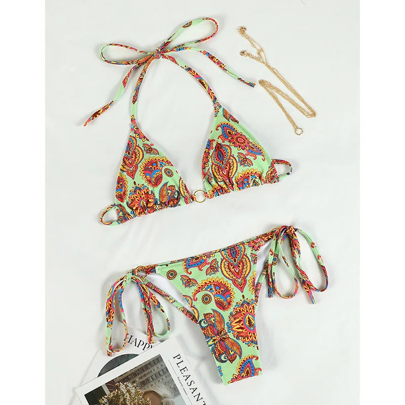 Print Triangle Bikini Set
