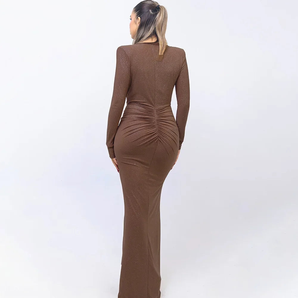 Elastic Deep V - Fold Lace Maxi Dress 30