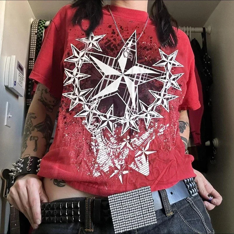 Cyber Star Grunge Red T-shirt