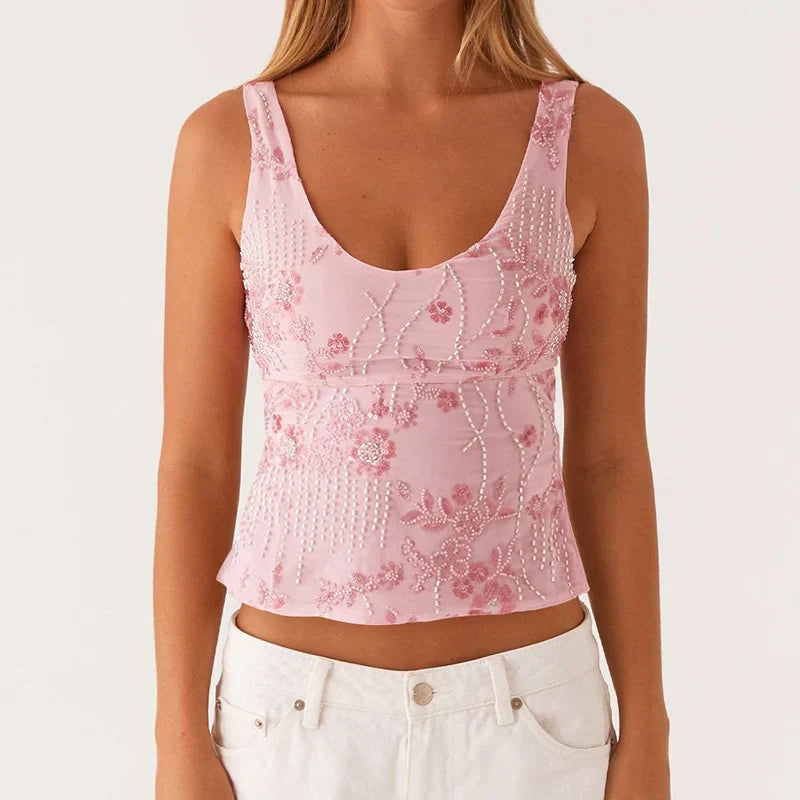 Sequin Sparkly Sleeveless Shirt Cami Top - Fashionpara