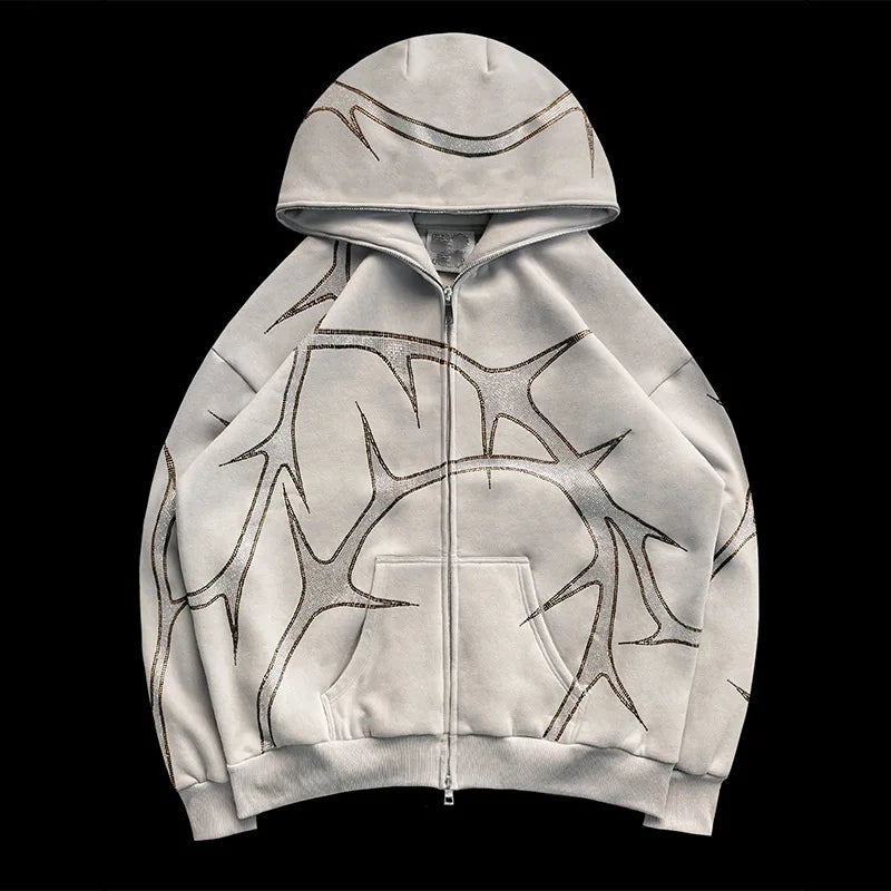 Y2K Mysterious Rhinestone Zipper Hoodie