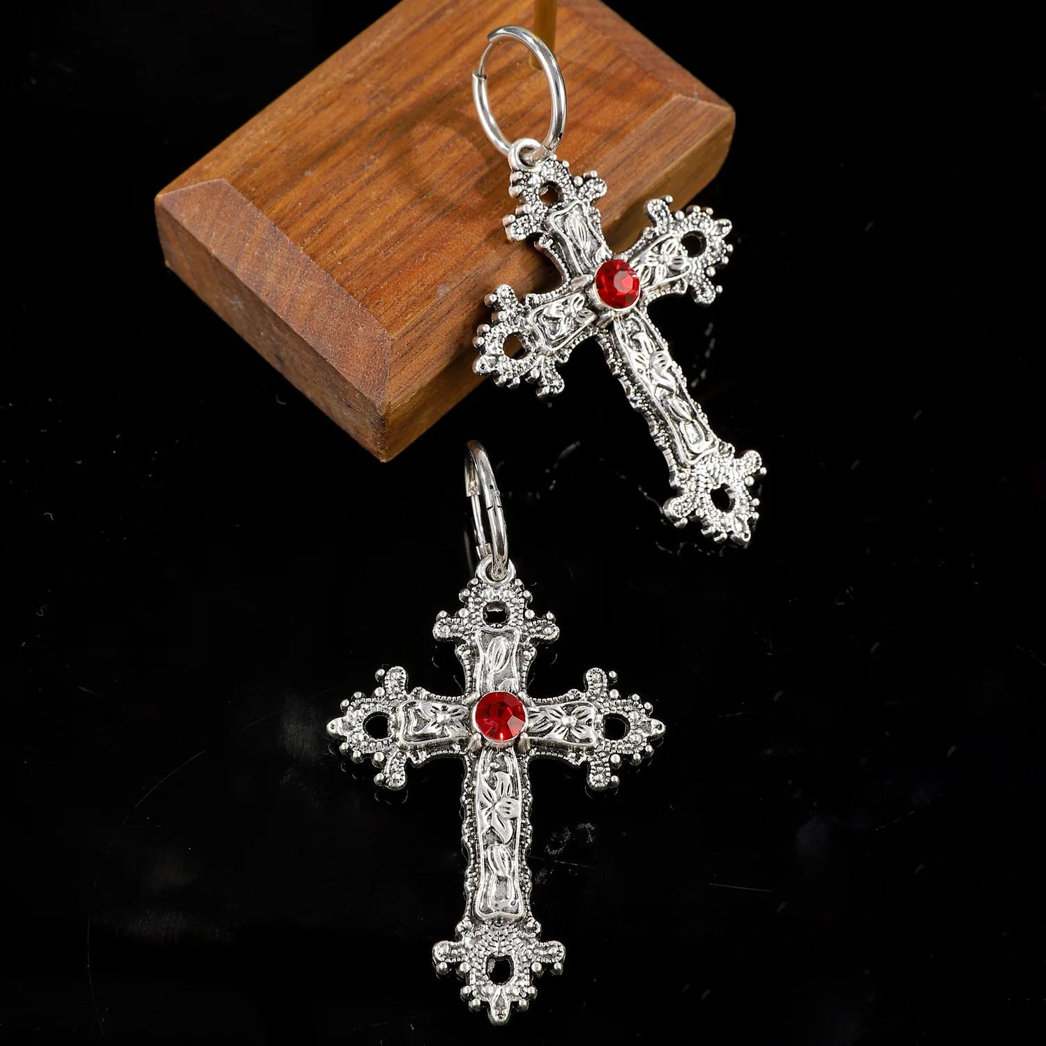 Dark Big Silver Cross Marriage Dangle Earring