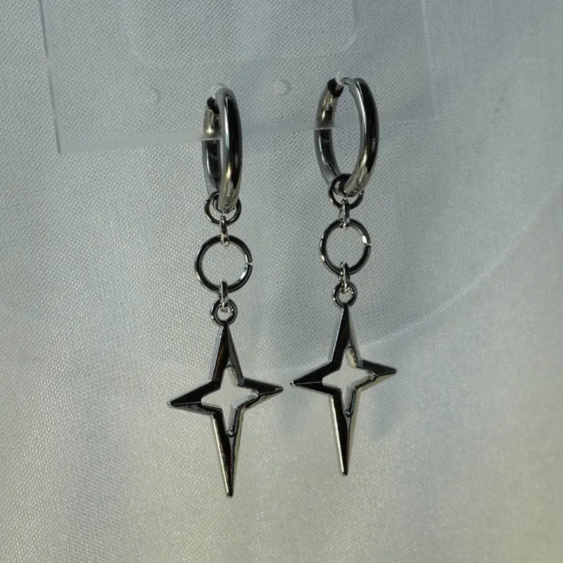 Rebel Celestial Cross Silver Empty Heart Earring