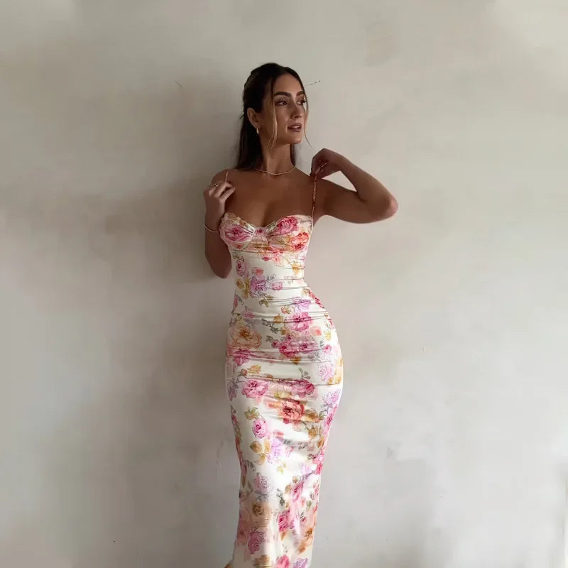 Spaghetti Strap Slim Fit Floral Dress