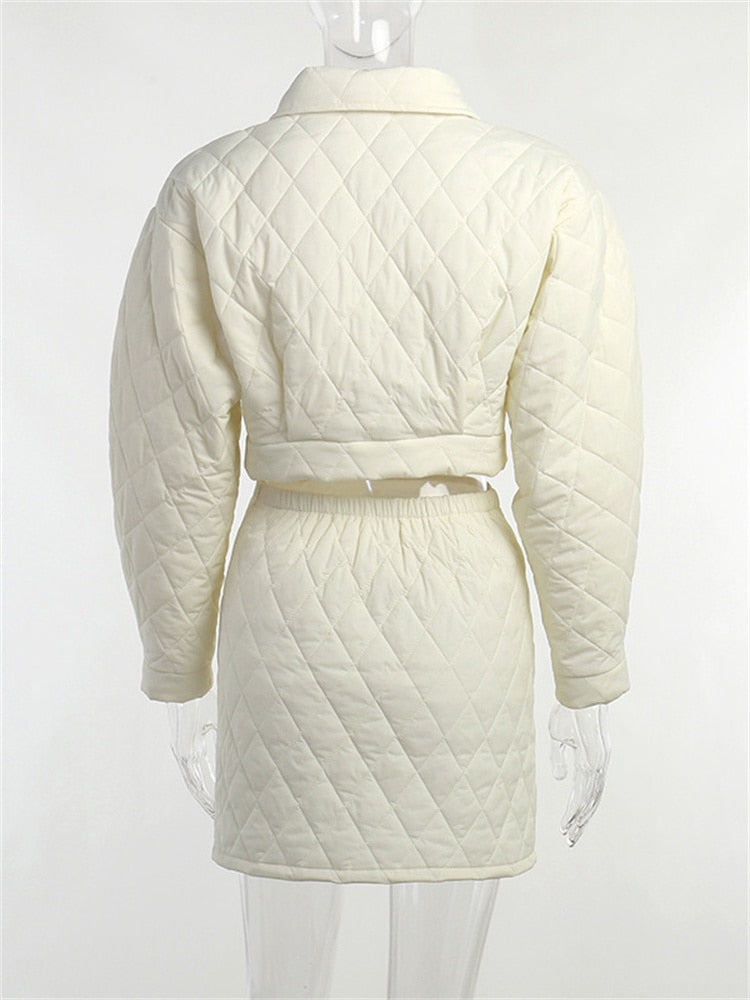 Kolliey Puffer Two Piece Jacket and Skirt Set