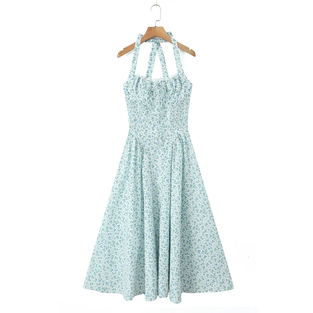 Floral Halter Neck Bow Fit and Flare Midi Dress - View 4