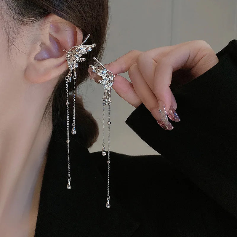 Dark Blossom Fringe Zircon Ear Wrap Earring