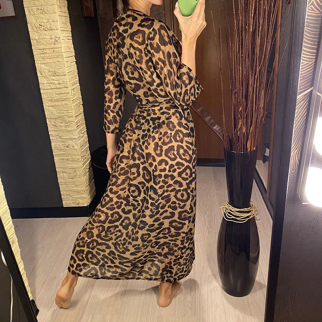 Leopard Print Swimsuit Beach Cover Up