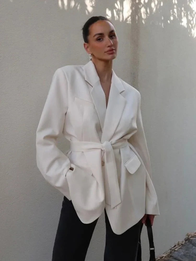 Deep V-Neck Notched Lapel Tie Waist Blazer Mini Dress - View 7