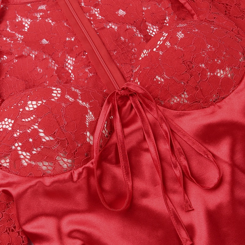 Red Dahlia Satin And Lace Mini Dress - View 8