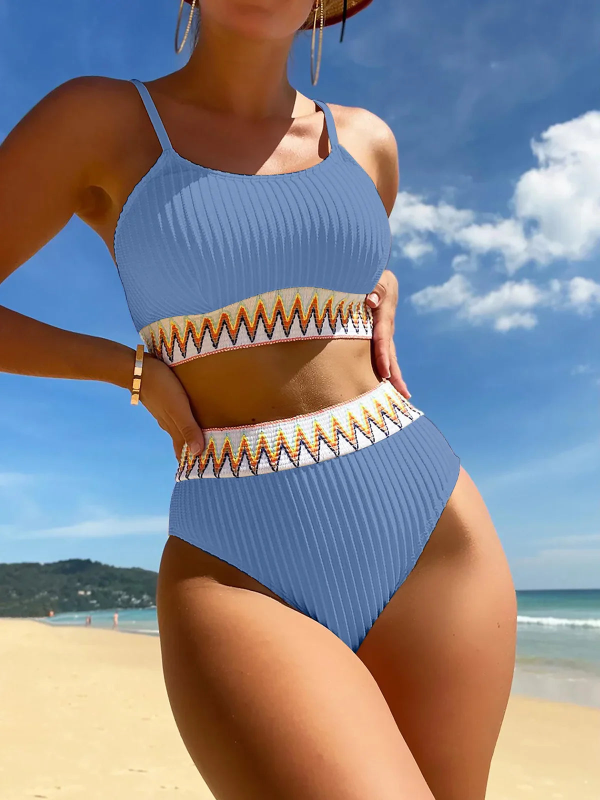 High Waist Colorful Split Two Piece Set