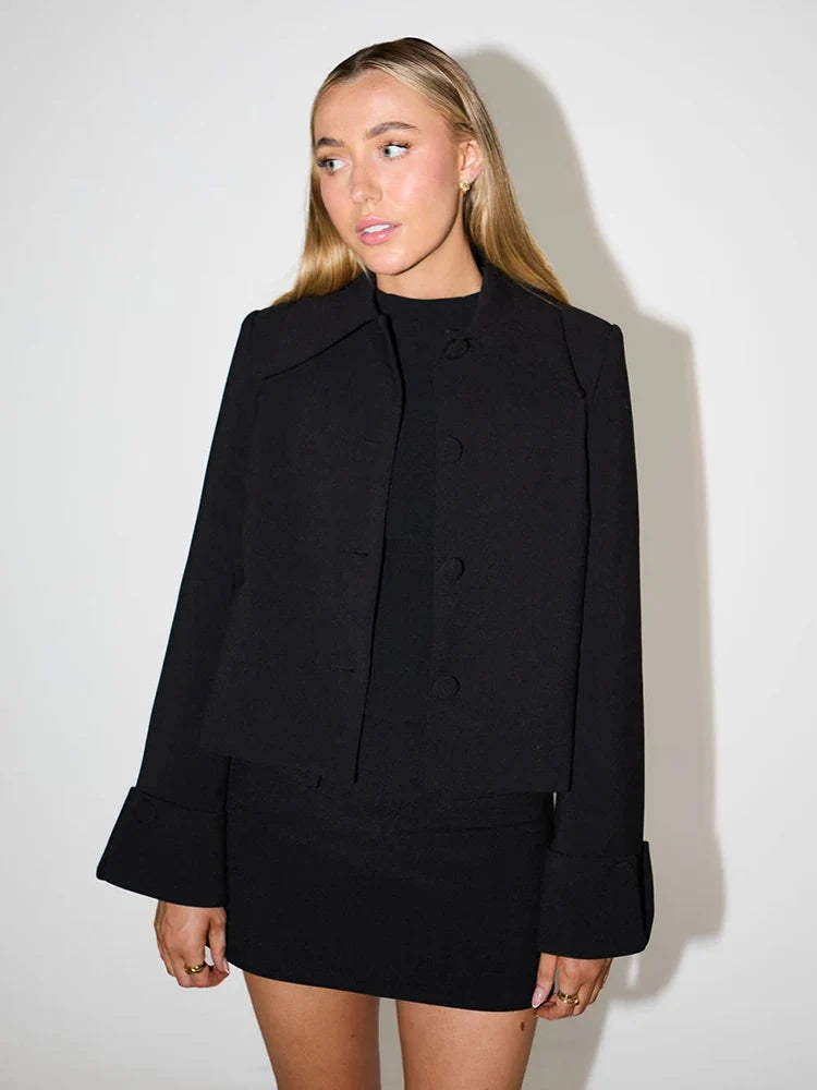 Autumn Lapel Coat Mini Skirt Suit