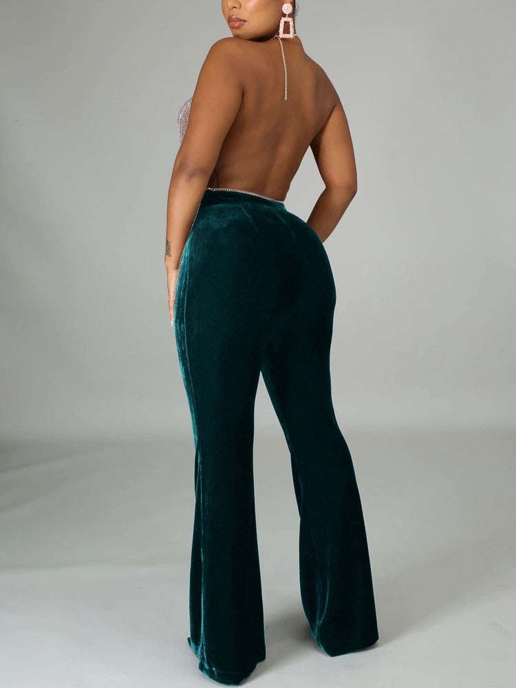 Velvet Velour Flared Bell Bottoms High Waist Pants