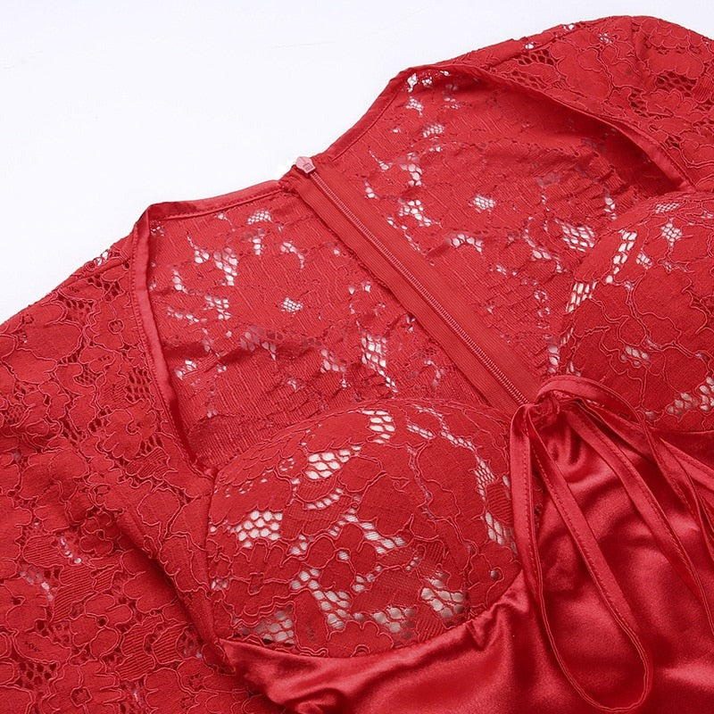 Red Dahlia Satin And Lace Mini Dress - View 9