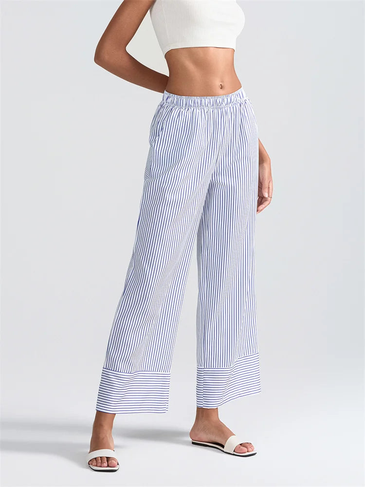 Striped Print High Waist Wide Leg Pocket Pant