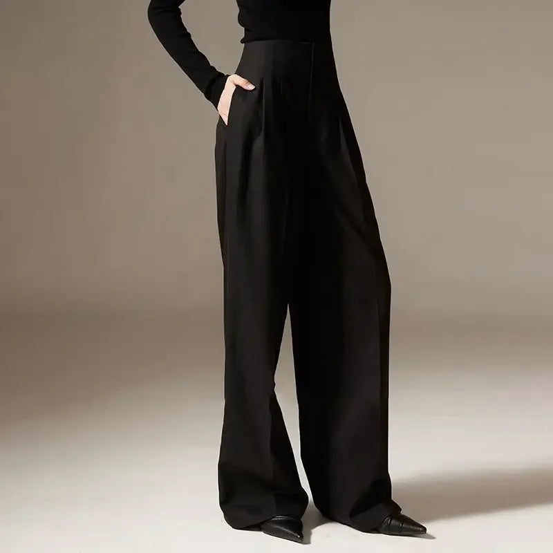 Draped Tight Waist Wide Leg Pant